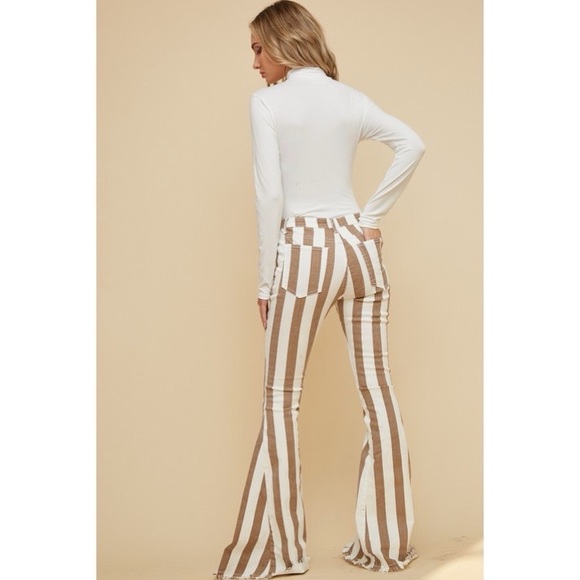 COACHELLA TAUPE/CREAM STRIPED FLARE JEANS - Picture 4 of 9